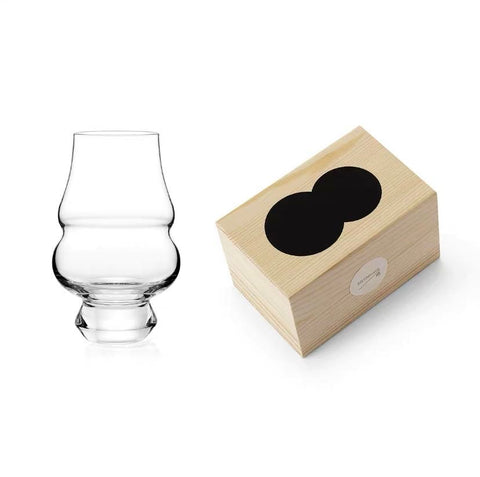 double belly whisky glass In wooden box