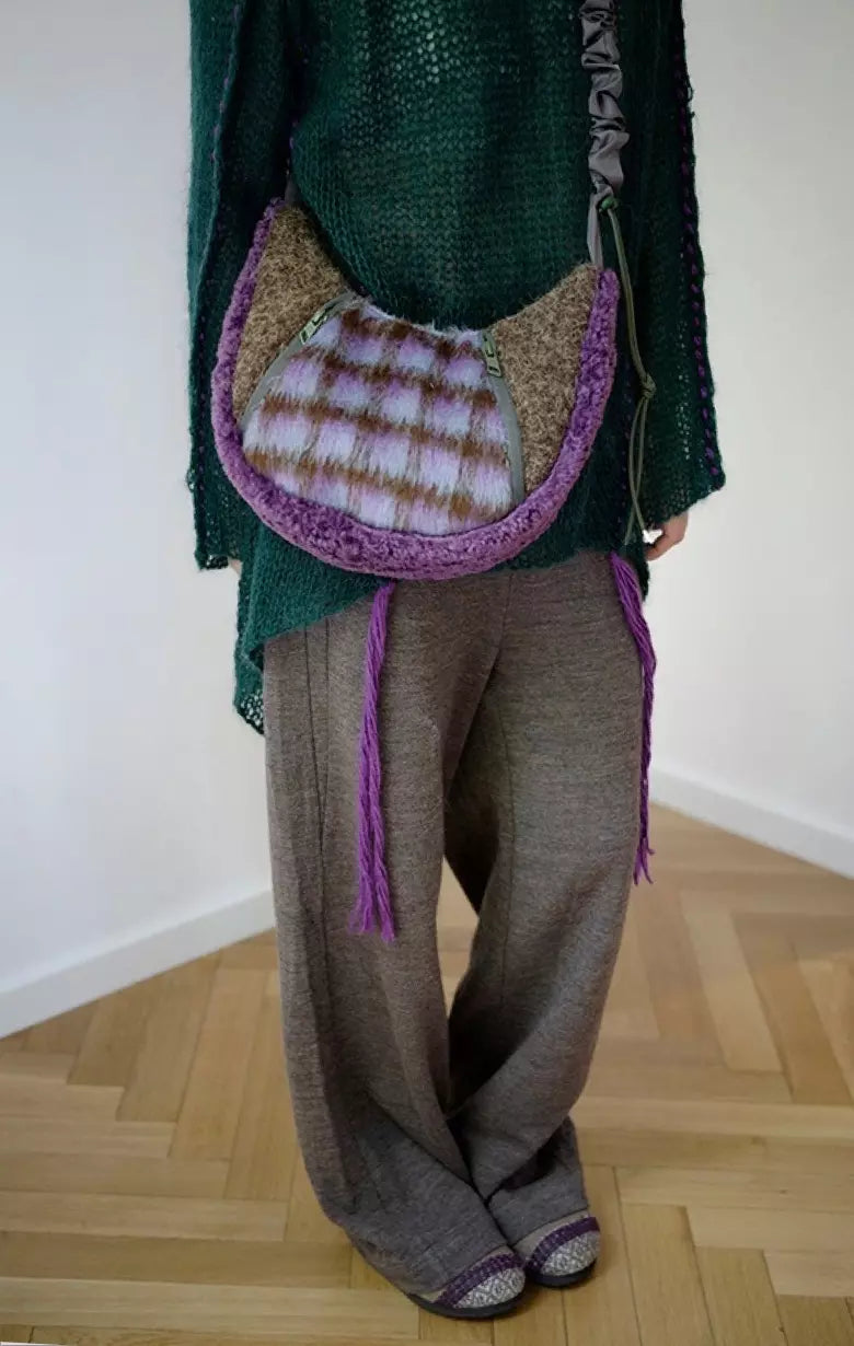 plush hobo bag in crescent shape