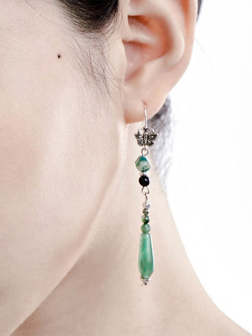 Teardrop Silver Earrings with Butterfly Pendant
