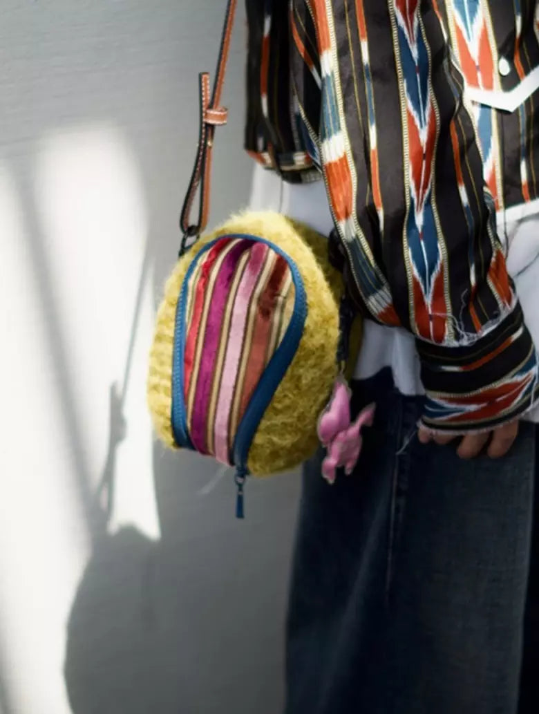 mini yellow plush shoulder and crossbody bag
