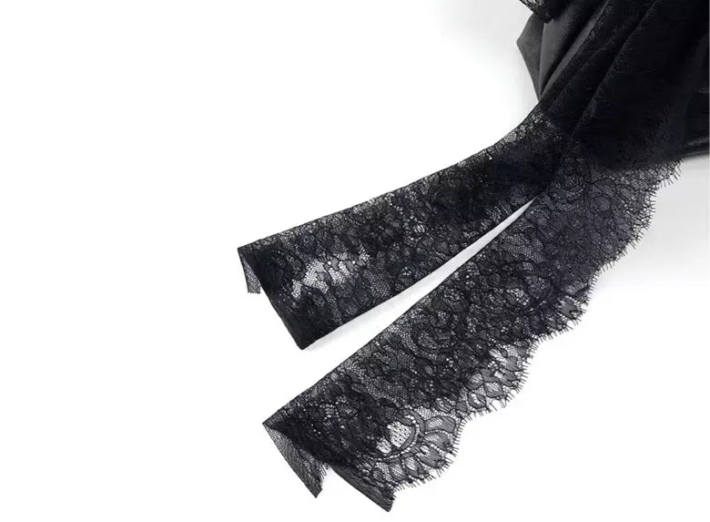 extra large black tote bag with lace ribbon