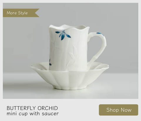 ceramic mini cup and saucer with hand-painted butterfly orchid