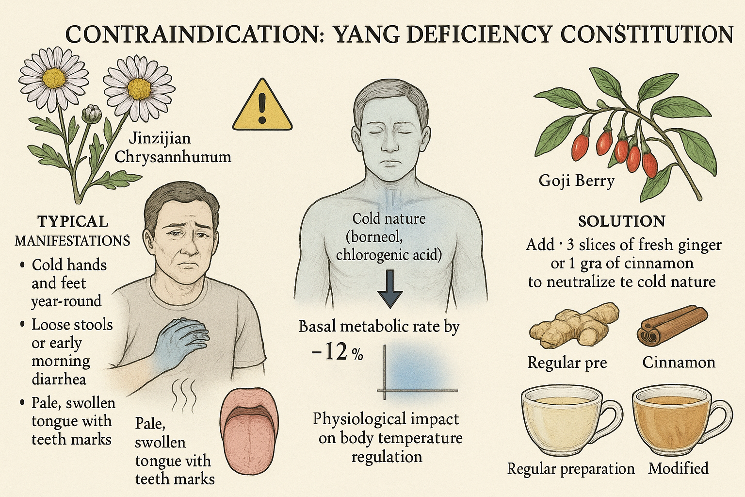 Contraindication of Jinzijian Chrysanthemum and Goji Berry for Yang Deficiency Constitution