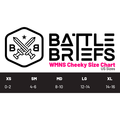 Battle Briefs womens cheeky size chart US Sizes XS, SM, MD, LG, XL