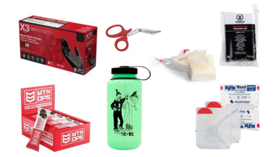 various images of different kit items (such as gloves, water bottle, and scissors)