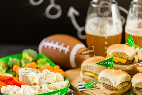 sliders-with-veggie-tray-table-football-party
