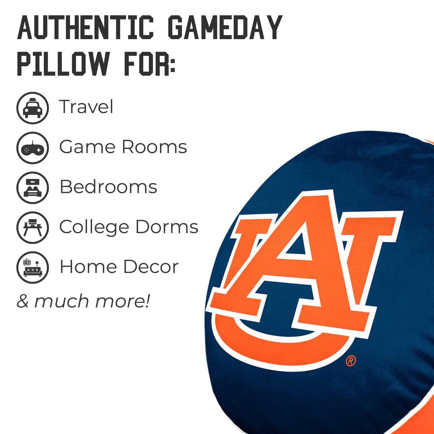 Auburn Tigers Team Logo 15 Inch Ultra Soft Stretch Plush Pillow - Navy