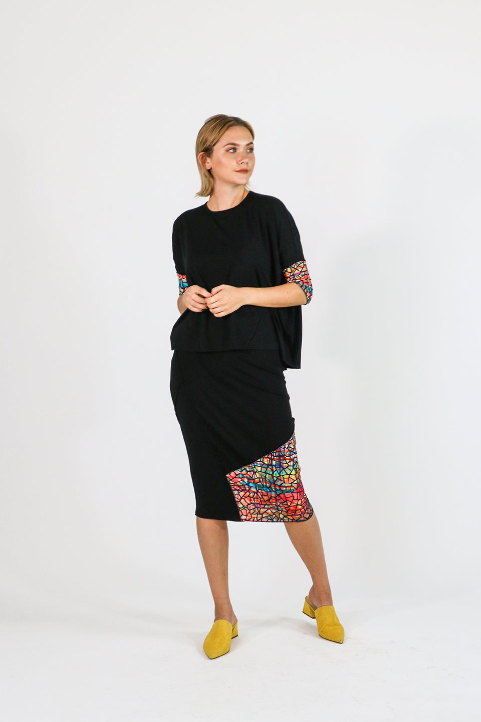 [$196.50]Black and Gold Handkerchief Skirt One Piece Full Set