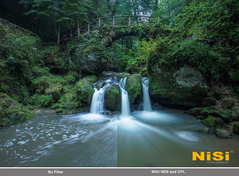 Waterfall comparison shot with and without filters by Michael Lauer.