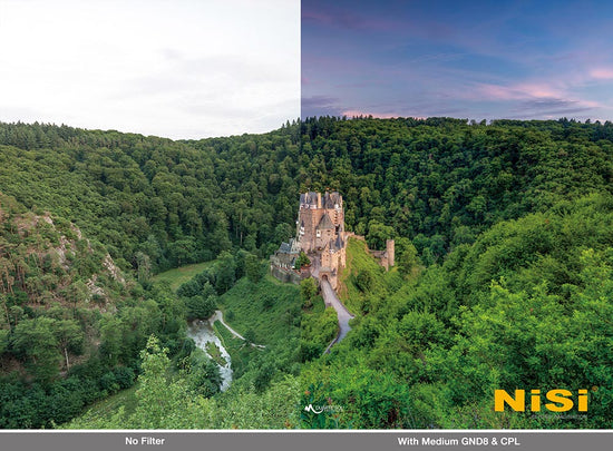 Forest Castle landscape comparison, with and without Nisi Graduated ND filter
