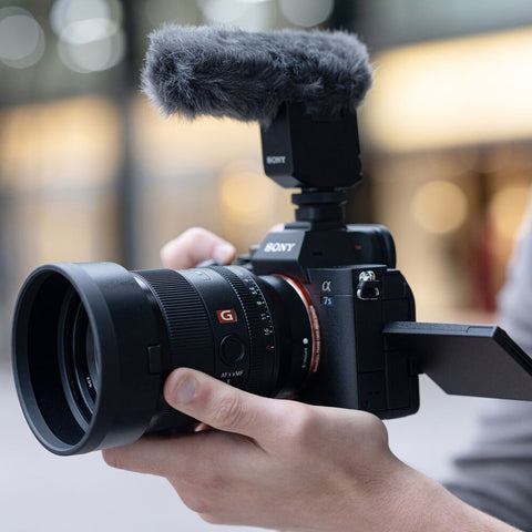 Sony 35mm 1.4 GM lens on an A7S III with Microphone