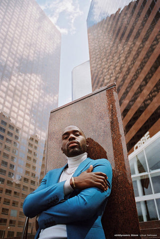 portrait shot of man in a city