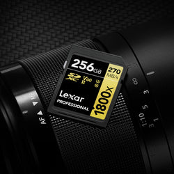 Lexar V60 SD card on top of lens