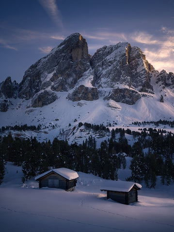 Sunset over snowy mountains