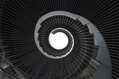 architecture shot of spiraling stairs