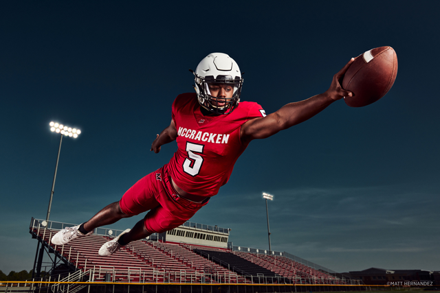 image of football player taken with westcott strobe and wireless trigger 