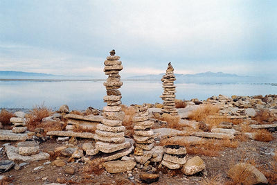 rocky cairns on the shore