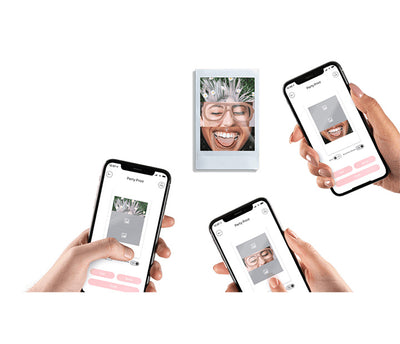 Multiple phones connected to print a single image on the INSTAX Mini Link Smartphone printer