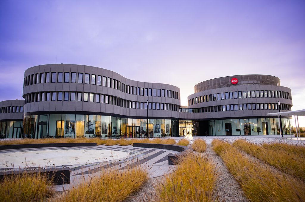 Leica building on the left is designed to reference binoculars and the sport optics division