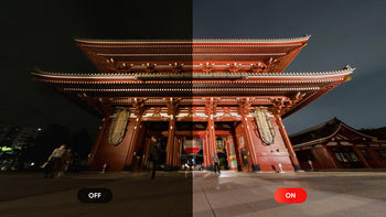 Low Light AI image processing on vs off