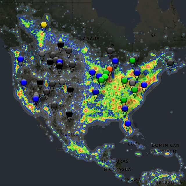 Light pollution map by dark site finder