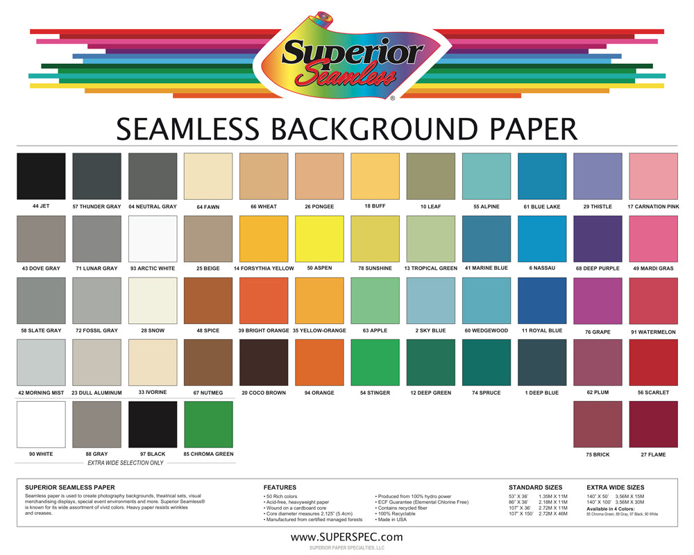 Color pallet of seamless paper options