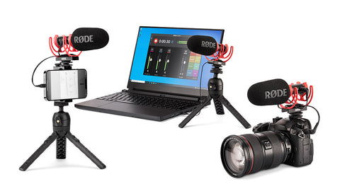 Videomic go II connected to computer, phone, and camera
