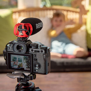 camera and Rode videomicro II recording child at home