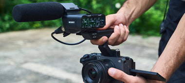 videographer using FX30 with XLR-H1 handle
