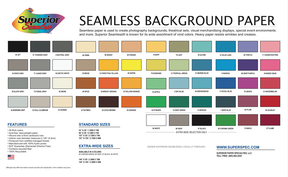 Seamless Paper Color Chart - SA CC-WIDETON55