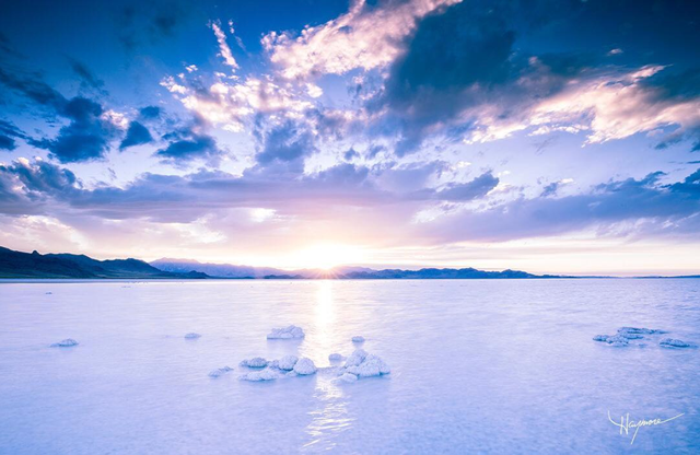 horizon at Bonneville salt flats in Utah by John Haymore