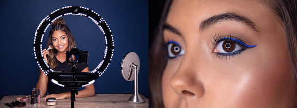 Makeup tutorial and close up on ring light catch light