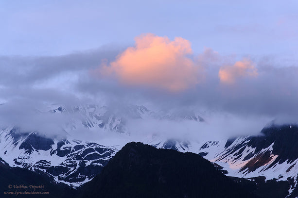 Lit cloud over glaciated mountains, Resurrection Bay, Alaska - Telephoto Landscapes by Vaibhav Tripathi