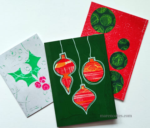 Christmas cards created with gel printed papers