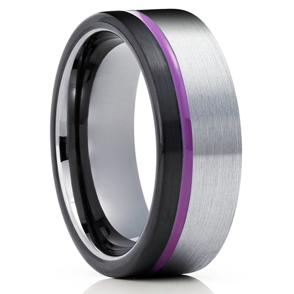 Purple Tungsten Wedding Band - Purple Ring - Gunmetal Tungsten Ring ...