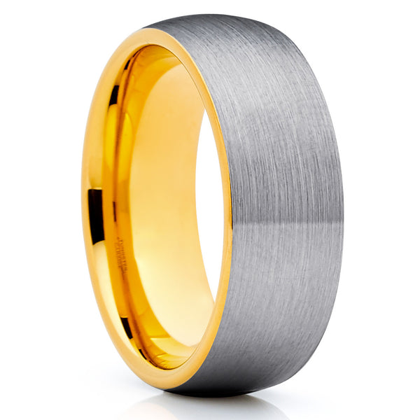 Yellow Gold Tungsten Band - Gray Color - Yellow Gold Tungsten Ring ...