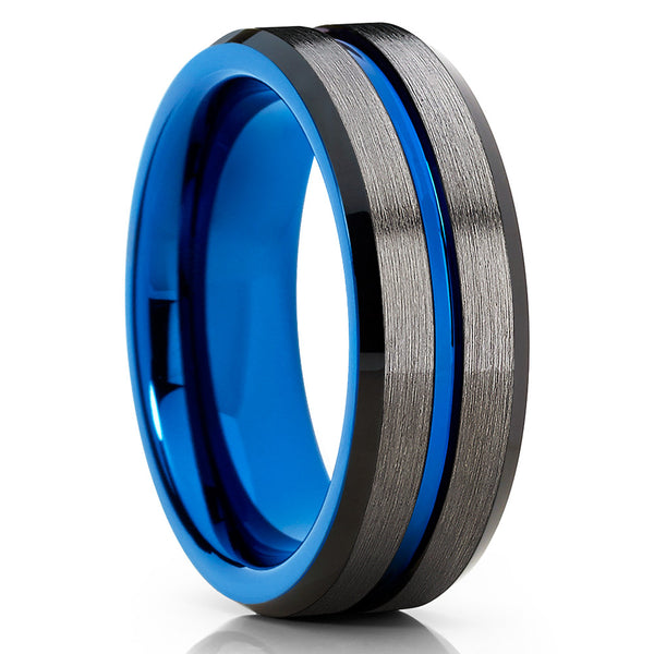 Gunmetal Wedding Ring - Blue Tungsten Wedding Ring - Black Wedding Rin ...