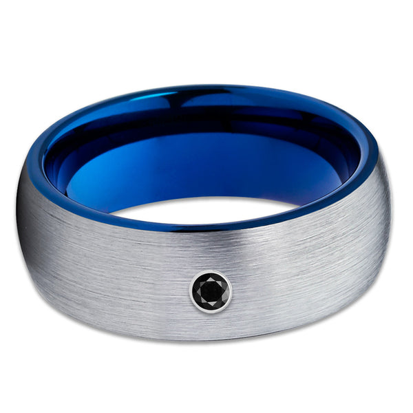 Blue Tungsten Wedding Band - Black Diamond - Gray Tungsten Ring - 8mm ...