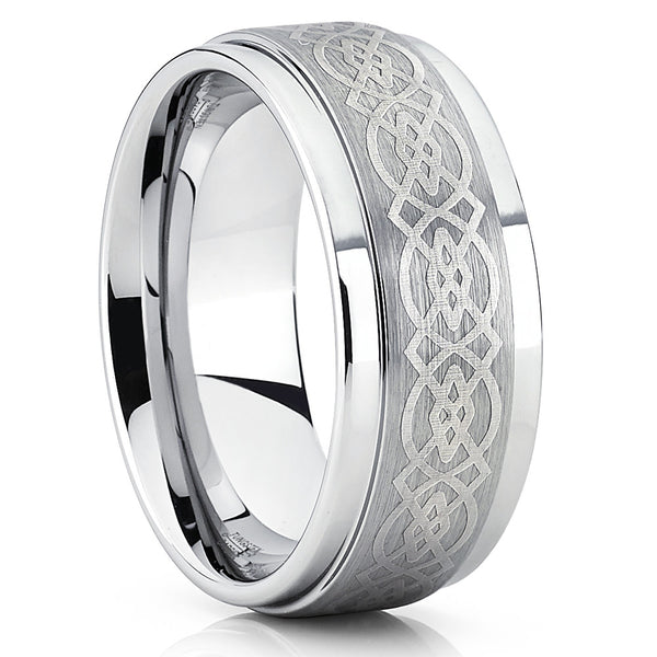 Silver Tungsten Wedding Band - Celtic Ring - Tungsten Wedding Ring ...