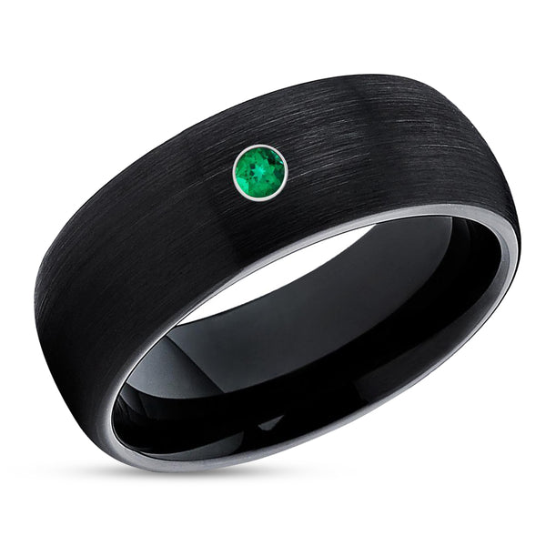 Black Wedding Ring - Emerald Tungsten Ring - Tungsten Wedding Ring - M ...