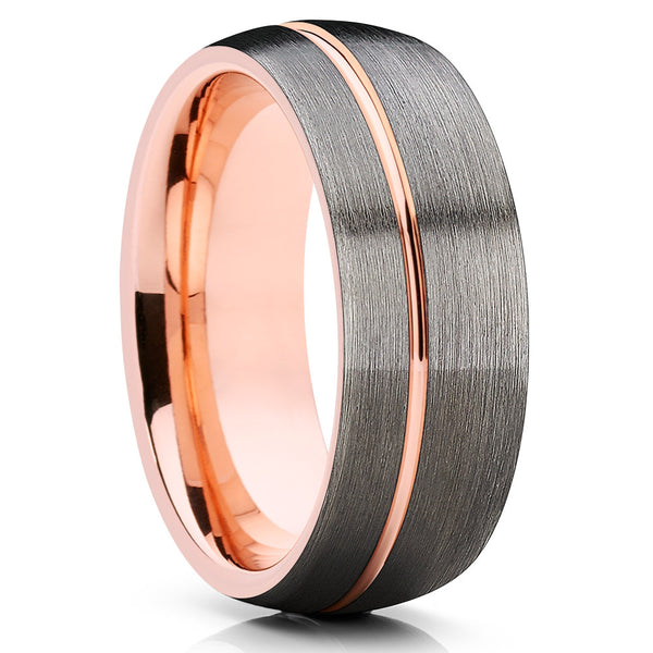 Rose Gold Tungsten Wedding Band - Gunmetal Ring - Rose Gold Tungsten ...