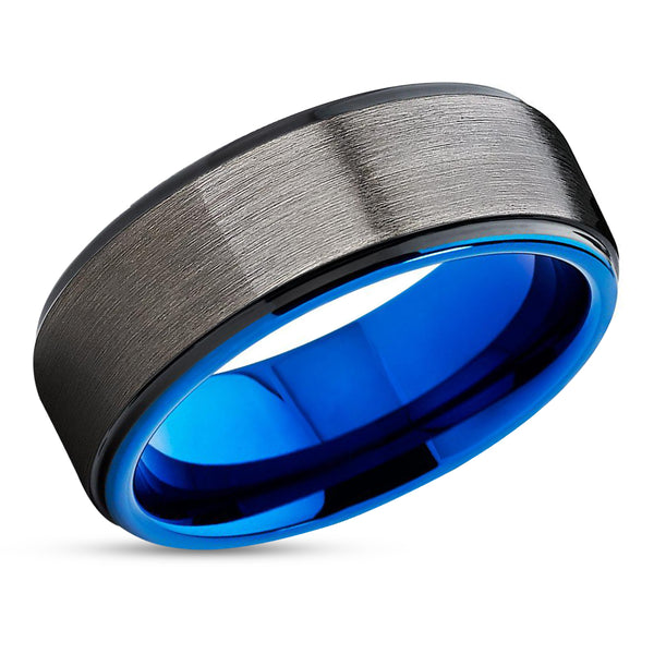 Blue Tungsten Wedding Band - Gunmetal Ring - Gray Tungsten - Black ...