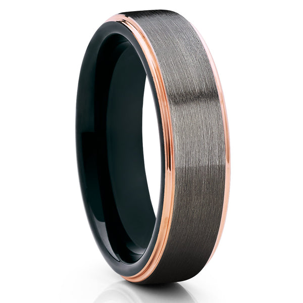 Rose Gold Tungsten Wedding Band - Gunmetal Ring - Black Tungsten Ring ...