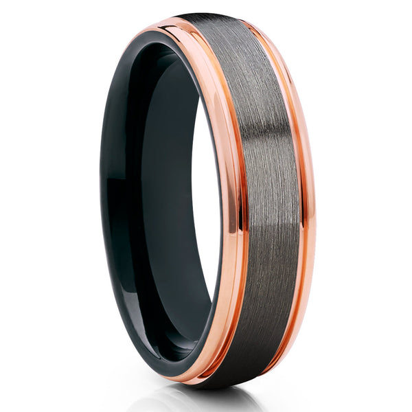 Black Tungsten Ring - Gunmetal Wedding Ring - Black Wedding Ring - Ros ...