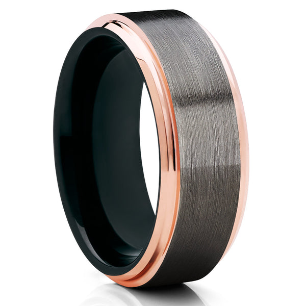 Rose Gold Tungsten Ring - Black Tungsten Ring - Gunmetal Tungsten Band ...