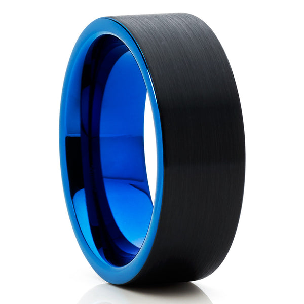 Black Tungsten Wedding Band - Blue Tungsten Ring - Tungsten Wedding Ba ...
