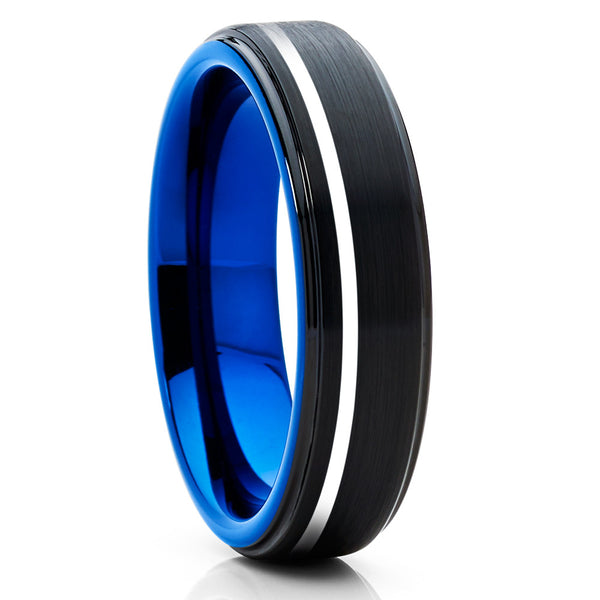 Blue Wedding Ring - Black Tungsten Ring - Blue Tungsten Band - Tungste ...