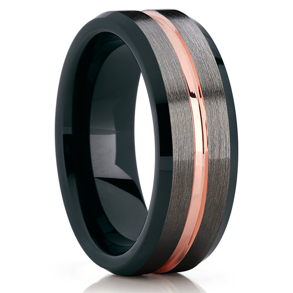 Gunmetal Wedding Ring - Rose Gold Ring - 18k Rose Gold - Black Wedding ...