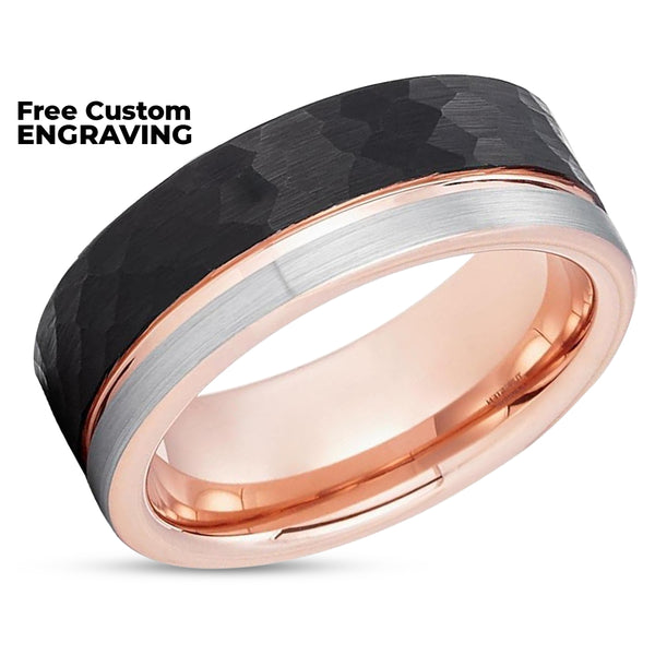 Black Tungsten Wedding Ring - Black Tungsten Ring Band - Rose Gold Wed ...