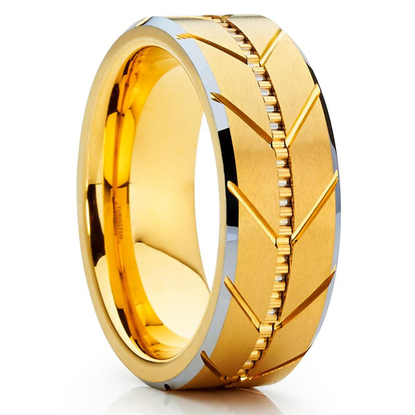 Yellow Gold Tungsten Ring - Wedding Band - 8mm - Yellow Gold Tungsten ...